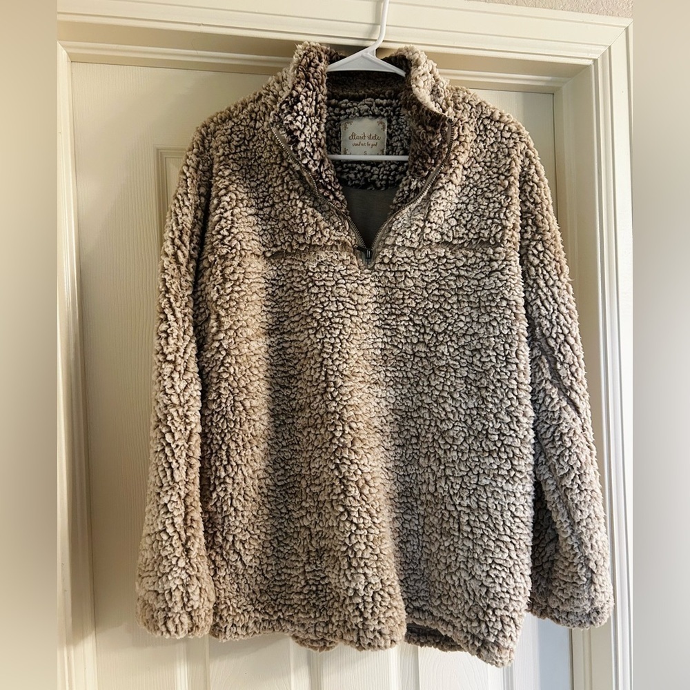 Altar'd State Cozy Brown Fleece Jacket Quarter Zip Pullover Size Small Like New - Picture 4 of 4